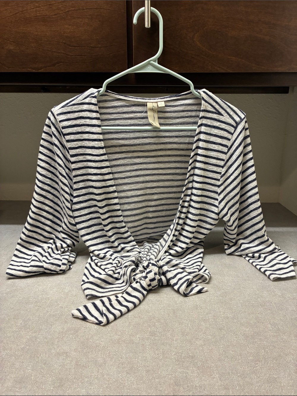 Allison Joy Navy and White Striped Tie-Front Cardigan